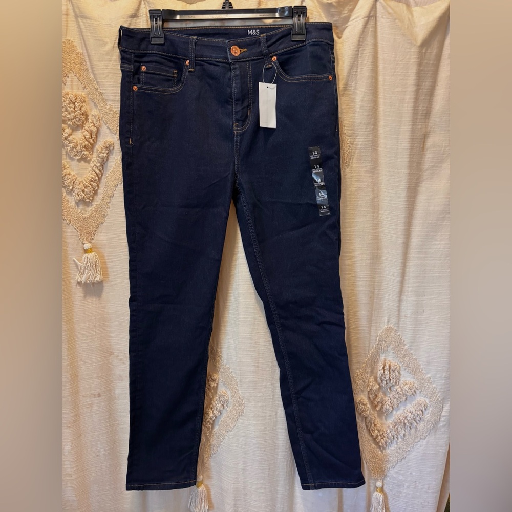 M&S Lily Slim Women's Dark Blue Jeans-Size 14 UK ( US 10)
